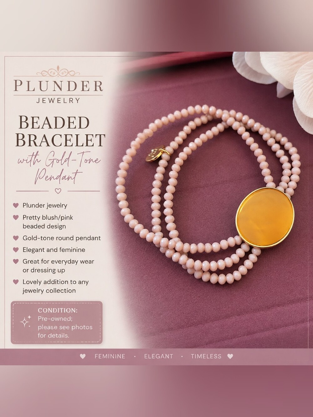 Plunder Beaded Bracelet with Gold-Tone Pendant ✨